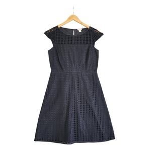 J Crew Factory Womens Eyelet Lace Fit & Flare Dress Size 6 Black Cotton‎ Lined